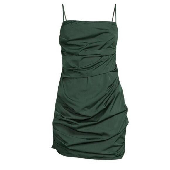 AMANDA UPRICHARD Laconia Ruched Mini Strappy Dress Cypress Green Size Medium - Picture 2 of 11